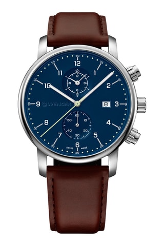 Leren Quartz Horloge Urban Classic - Chronograaf - Bruin en Zilverkleurig