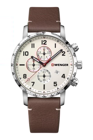 Leren Quartz Horloge Attitude - Stopwatch en Snelheidsmeter - Bruin en Zilverkleurig