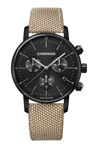 Nylon Quartz Horloge - Chronograaf - Beige en Zwart
