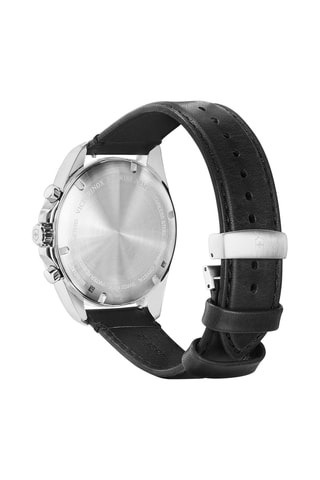 Leren Quartz Horloge - Tachymeter - Zwart en zilverkleurig