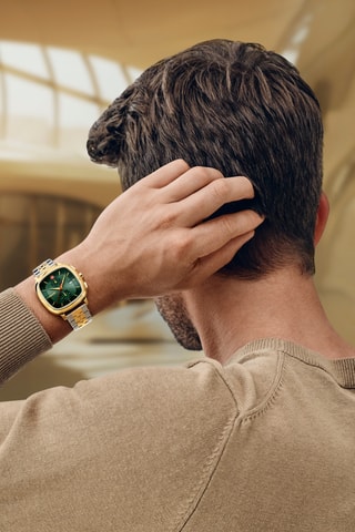 Roestvrijstalen Quartz Horloge - Chronograaf - Zilverkleurig, goudkleurig en groen 