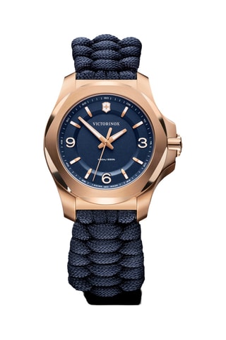 Nylon en Doublé Roségoud Quartz Horloge - Blauw en Goudkleurig