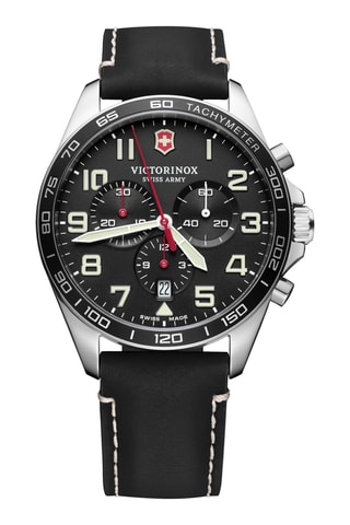 Leren Quartz Horloge - Tachymeter - Zwart