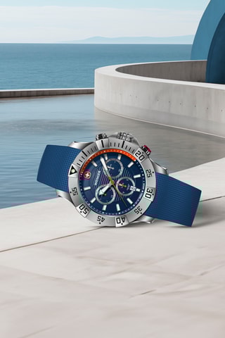 Silicone Quartz Horloge - Chronograaf - Blauw en Zilverkleurig