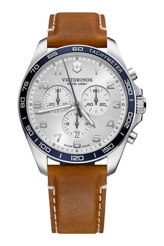 Leren Quartz Horloge - Tachymeter - Bruin en blauw