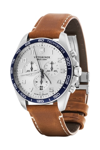 Leren Quartz Horloge - Tachymeter - Bruin en blauw