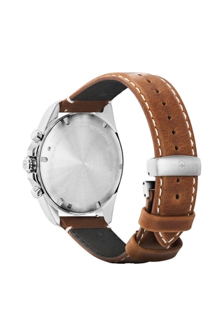 Leren Quartz Horloge - Tachymeter - Bruin en blauw