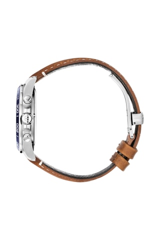 Leren Quartz Horloge - Tachymeter - Bruin en blauw