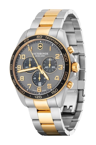 Roestvrijstalen Quartz Horloge - Tachymeter - Grijs, Goudkleurig en Zwart