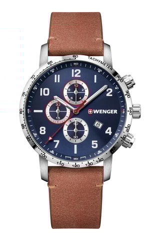 Leren Quartz Horloge - Tachymeter - Bruin en zilverkleurig