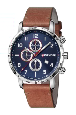 Leren Quartz Horloge - Tachymeter - Bruin en zilverkleurig