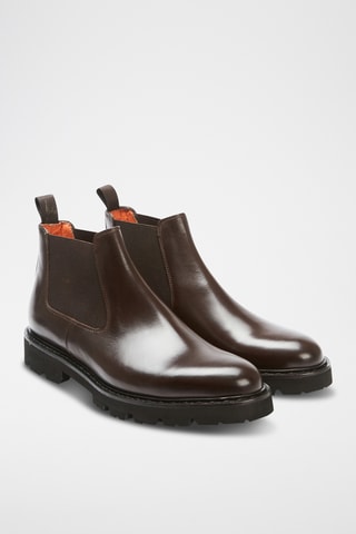 Botins Chelsea em couro 
Castanho-escuro
