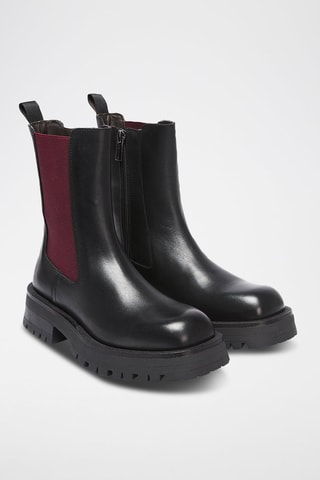 Botins Chelsea em couro Comfort - Preto e bordô