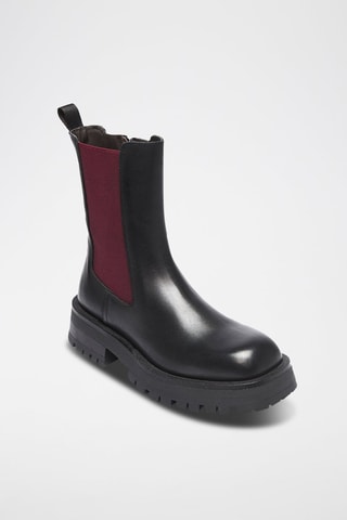 Botins Chelsea em couro Comfort - Preto e bordô