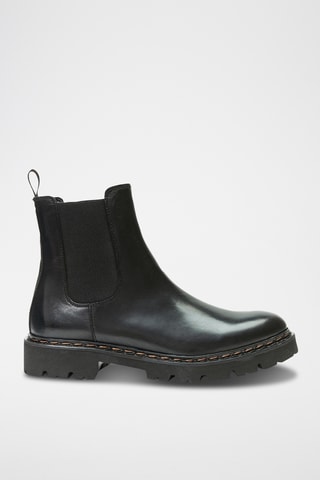Botins Chelsea regular em couro - Preto