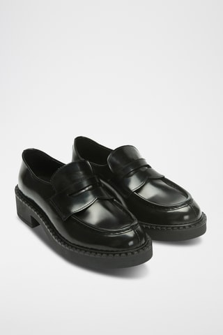 Leren Platform Mocassins Regular - Zwart