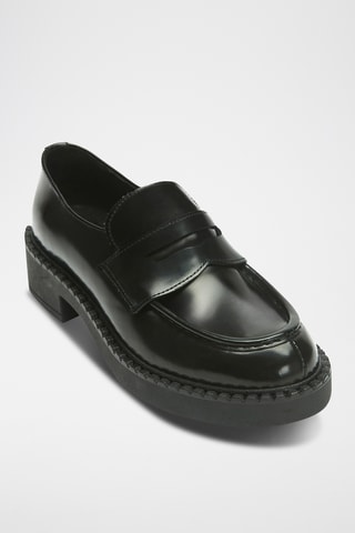 Leren Platform Mocassins Regular - Zwart