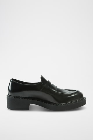 Leren Platform Mocassins Regular - Zwart