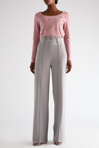 Pantalon taille haute - Gris clair