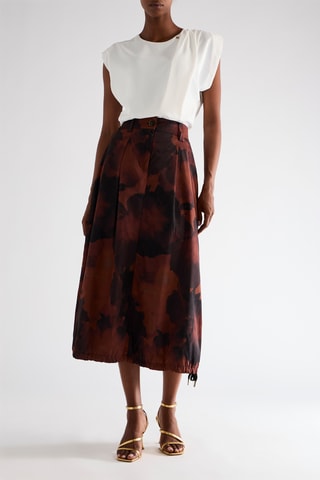 Jupe midi taille haute - Marron