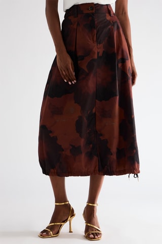 Jupe midi taille haute - Marron