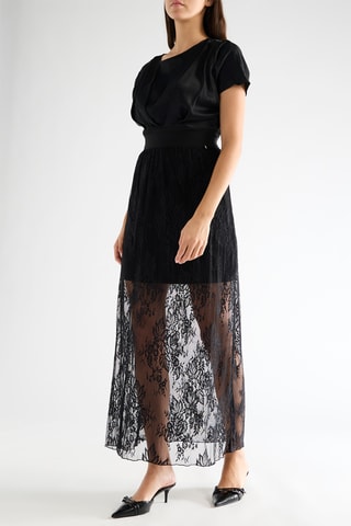 Jupe longue en dentelle taille haute - Noir