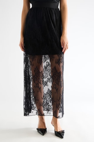 Jupe longue en dentelle taille haute - Noir