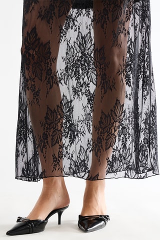 Jupe longue en dentelle taille haute - Noir