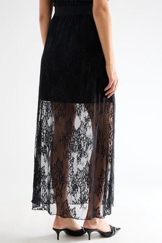 Jupe longue en dentelle taille haute - Noir
