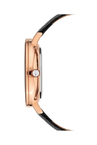Leren Quartz Horloge Zwart en Roségoudkleurig