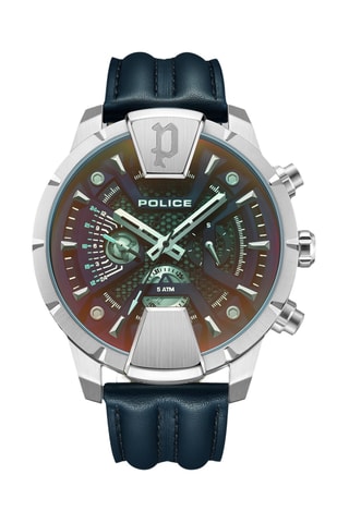 Leren Quartz Horloge Huntley - Marineblauw en Zilverkleurig