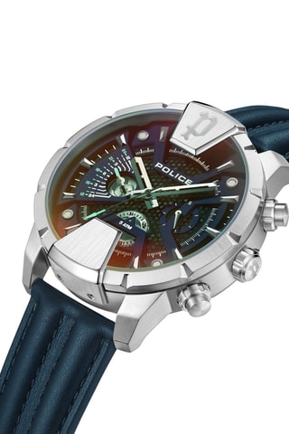 Leren Quartz Horloge Huntley - Marineblauw en Zilverkleurig