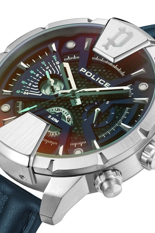 Leren Quartz Horloge Huntley - Marineblauw en Zilverkleurig