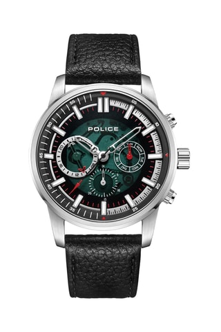 Leren Quartz Horloge Greenlane - Zwart en Zilverkleurig