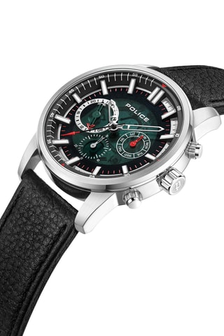 Leren Quartz Horloge Greenlane - Zwart en Zilverkleurig
