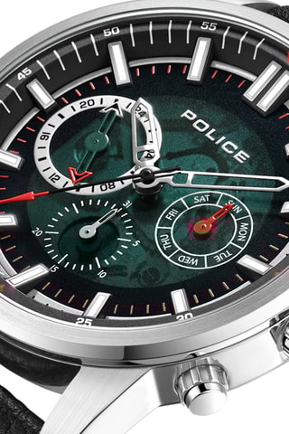 Leren Quartz Horloge Greenlane - Zwart en Zilverkleurig