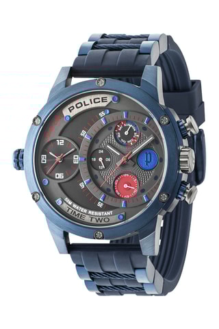 Leren en Doublé Blauw Ion Quartz Horloge Adder- GMT