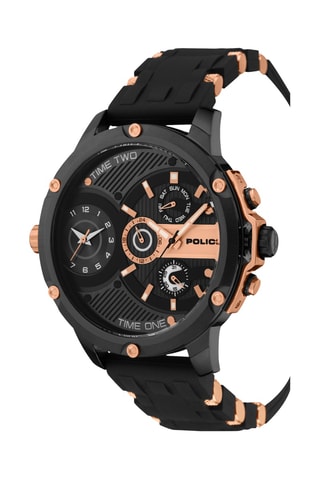 Leren en Doublé Zwart Ion Quartz Horloge Leader - GMT