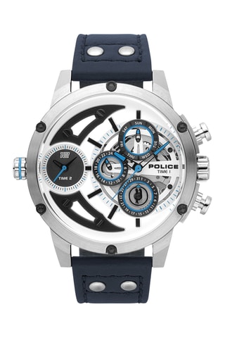 Leren Quartz Horloge Scythe - Marineblauw en Zilverkleurig