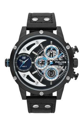 Leren en Ion Doublé Zwart Quartz Horloge Scythe