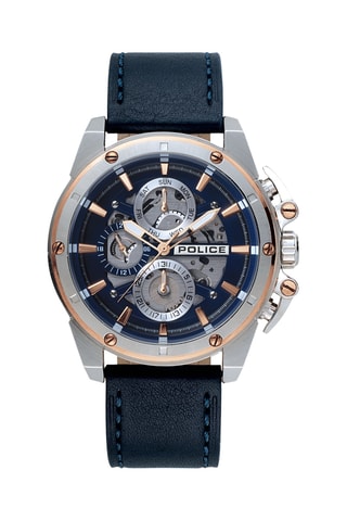 Leren Quartz Horloge Splinter - Marineblauw