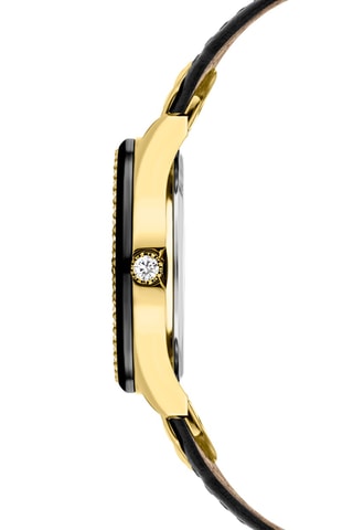 Leren en Doublé Geelgoud Ion Quartz Horloge Pongua
