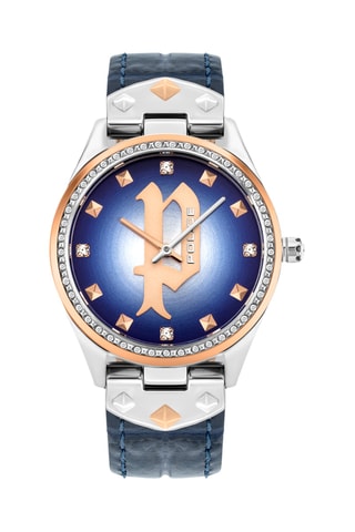 Leren Quartz Horloge Pongua - Marineblauw