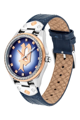 Leren Quartz Horloge Pongua - Marineblauw