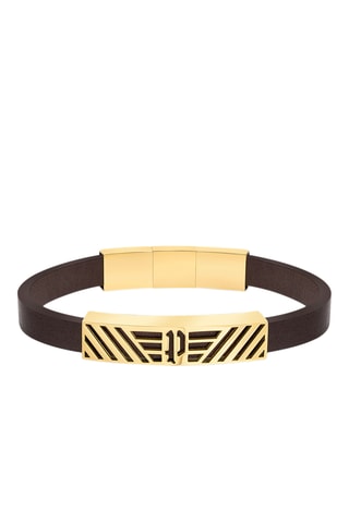 Leren en Doublé Ion Geelgoud Armband Lattitude 