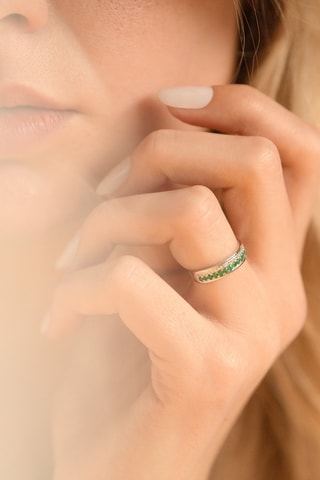 Ring Double Voie - Witgoud, Diamanten en Smaragd