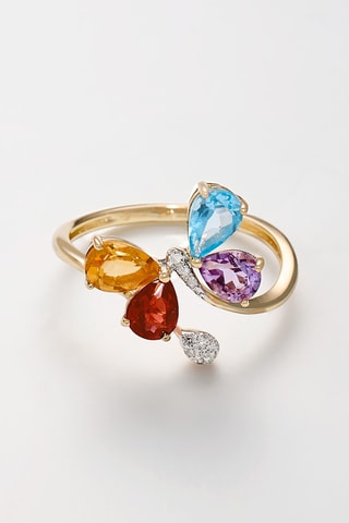 Ring Taïra - Geelgoud, Diamanten, Amethist, topaas, citrien en grenaat