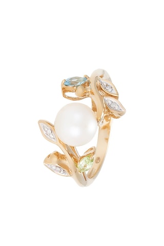 Ring Tosca Geelgoud, Diamanten, prehnieten, topaas en cultivéparels