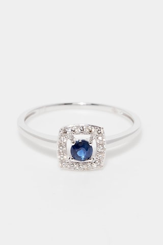 Ring Carré Saphir Witgoud, Diamanten en Saffier