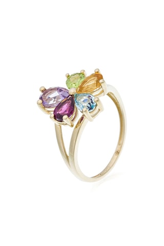 Ring - Geelgoud, Amethist, Rhodoliet, Topaas, Citrienen en Peridoten